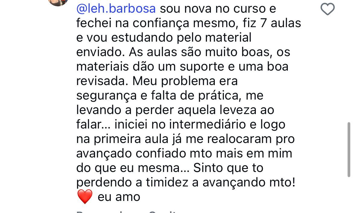 Mensagem de aluna: diz que o problema dela era segurança e falta de prática, não gramática.