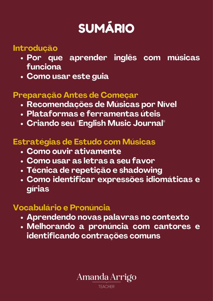 Página interna do guia Inglês com Músicas