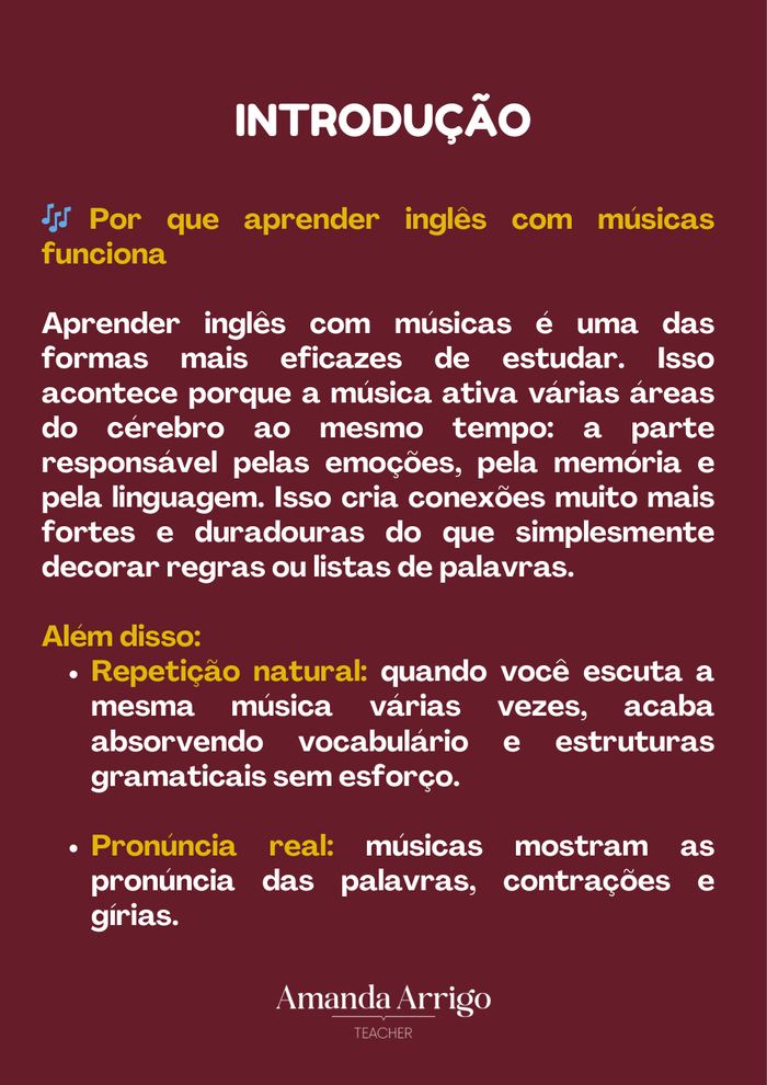 Página interna do guia Inglês com Músicas
