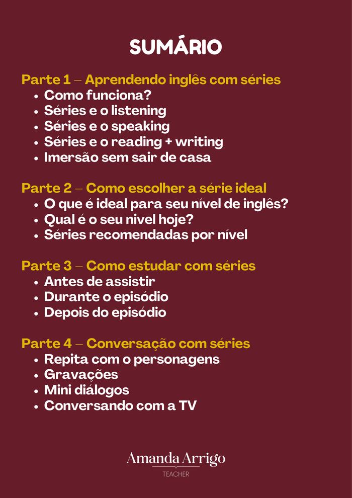 Página interna do guia Inglês com Séries